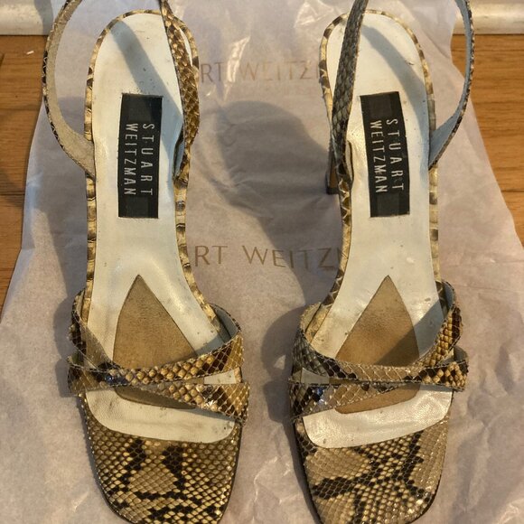 Heeled Sandals Stuart Weitzman Slingback- Snakeskin Design. Size 7.5 - Picture 1 of 5